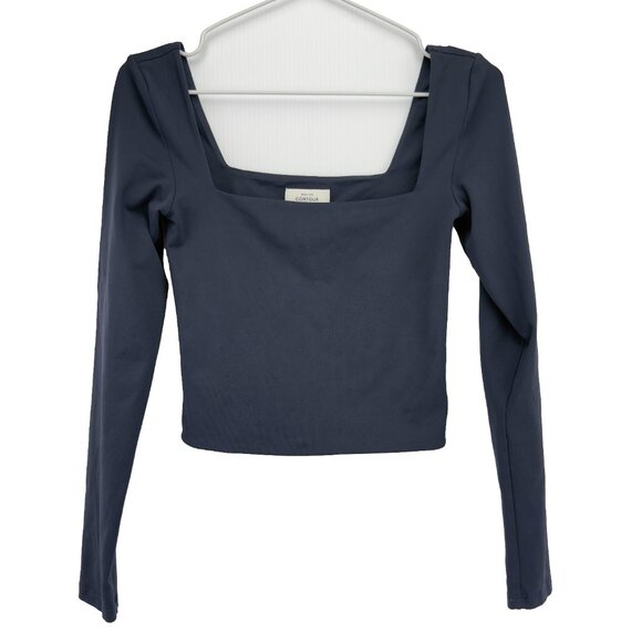BABATON Contour Square Neck Navy Blue Crop Long Sleeve Minimalist Top sz S - Picture 3 of 7